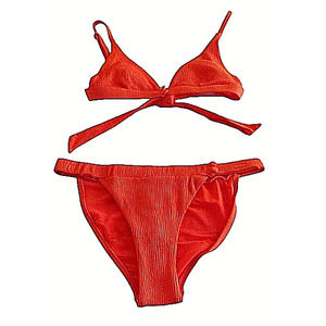 𝅺red Carter Size S Orange Tie Back Textured Bikini